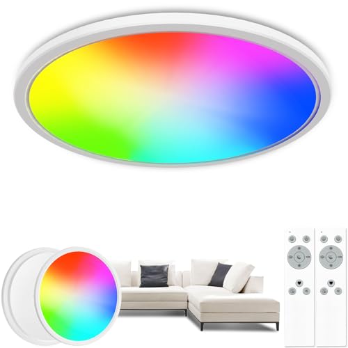 led deckenleuchte dimmbar 24w rgb fernbedienung 3200 lm zemty 2 stück flach rund