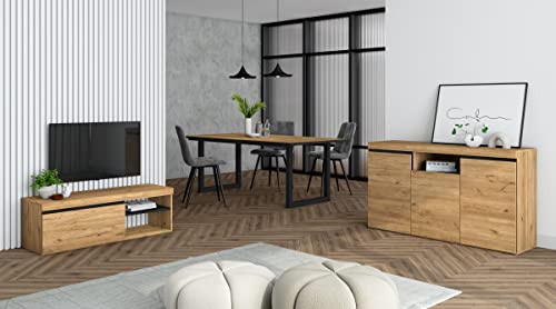 wohnzimmermöbel-set skraut home eiche schwarz tisch 200cm 10 personen lowboard sideboard industrieller stil