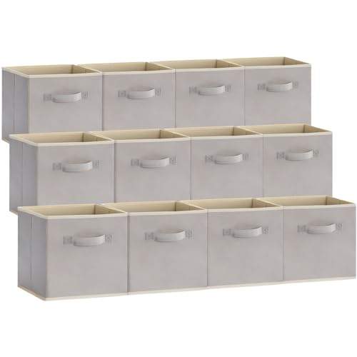 aufbewahrungswürfel 12 stück lifewit, faltboxen aus stoff hellgrau 26,5 x 26,5 x 28 cm