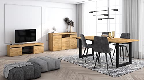 wohnzimmermöbel-set skraut home tisch für 10 personen lowboard sideboard eiche schwarz industriell