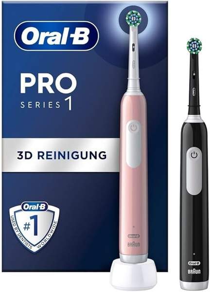 elektrische zahnbürste oral-b pro series 1, doppelpack, 2 aufsteckbürsten, pink/schwarz