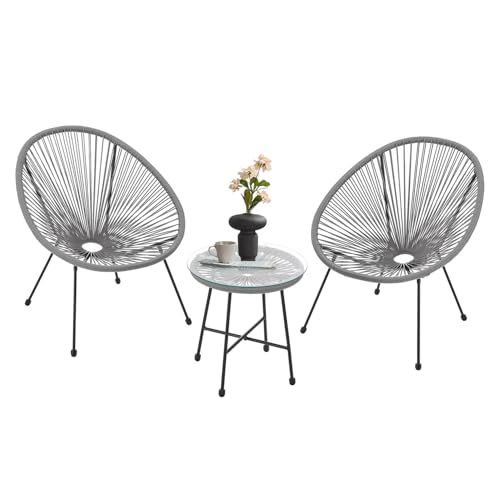 balkonmöbel set juskys ostana 3-teilig, tisch & 2 sessel, hellgrau