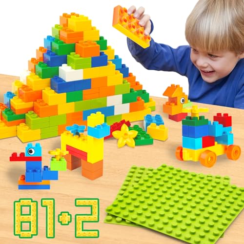 WYSWYG große bausteine set, 81 teile mit 2 bauplatten, kompatibel für kinder ab 2 jahren