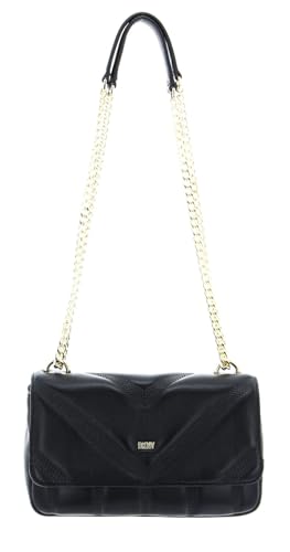 dkny schultertasche für frauen, schwarz/ gold, mit klappe