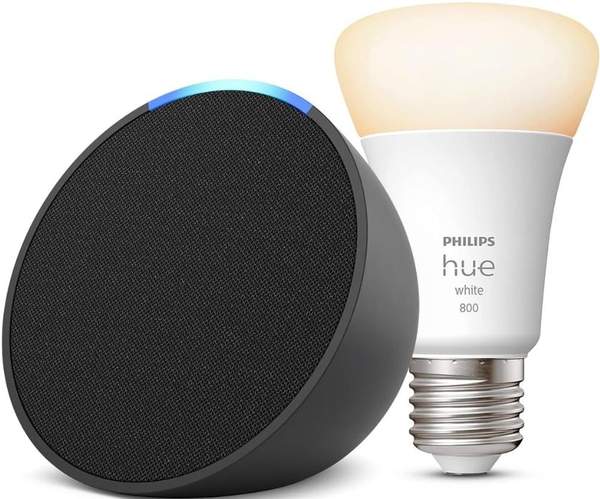 amazon echo pop schwarz, philips hue white e27 bt lampe, 24,99 (statt 38)