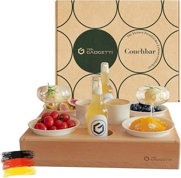 tdl gadgetti couchbar snackbox aus buche, snackbox und getränkehalter