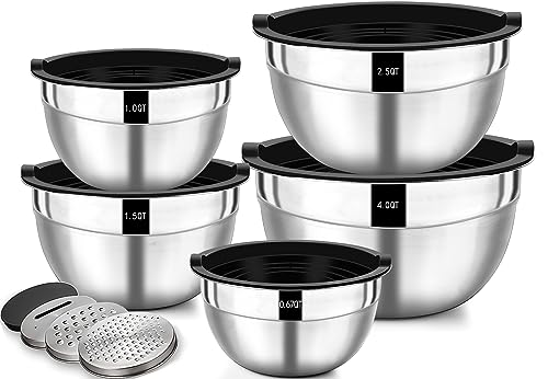 wildone salatschüssel set 5 teilig edelstahl mit deckel rührschüsseln küche 0.7-4.5l