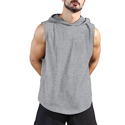 herren tank tops workout hoody ärmellose shirts bodybuilding gym grau baumwolle l