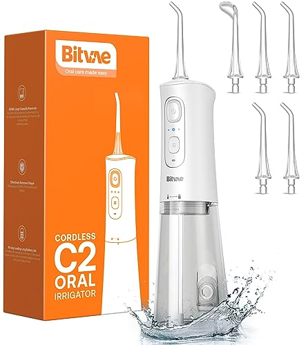 wireless oral irrigator mit 3 reinigungsmodi, 6 jet tips, bitvae, wasserdicht, 40 tage akkulaufzeit