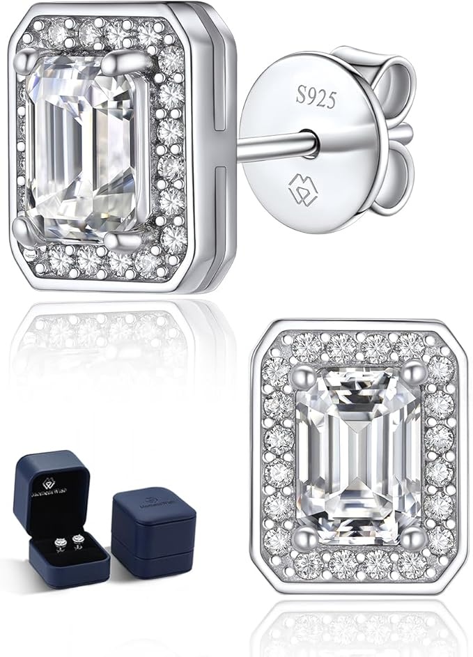 Emerald Ohrringe Silber, 1.6 Karat Moissanit Ohrstecker VVS1 D Farbe, Antiallergisch