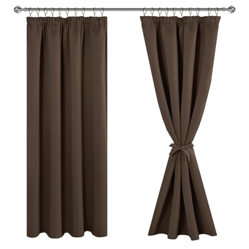 jiuzhen verdunklungsvorhänge gardinen kräuselband blickdicht braun 2er set H175 x B140 cm