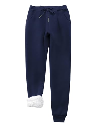 Produktbild: imuedaen dame fleece joggingshose warm gefütterte sporthose mit tasche dunkelblau, l
