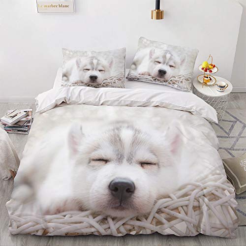 yasmeng hund bettwäsche 200x200 cm husky 3d set mikrofaser mit reißverschluss, 2 kissenbezüge 80x80 cm