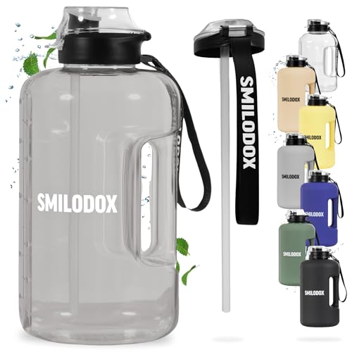 smilodox trinkflasche 2,2 liter, bpa-frei, sportflasche mit strohhalm für fitness und outdoor