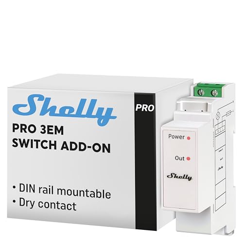 Shelly Pro 3EM Switch Add-On, DIN Rail Mount, Home Automation, iOS Android App, Hub-frei, Dry Contacts