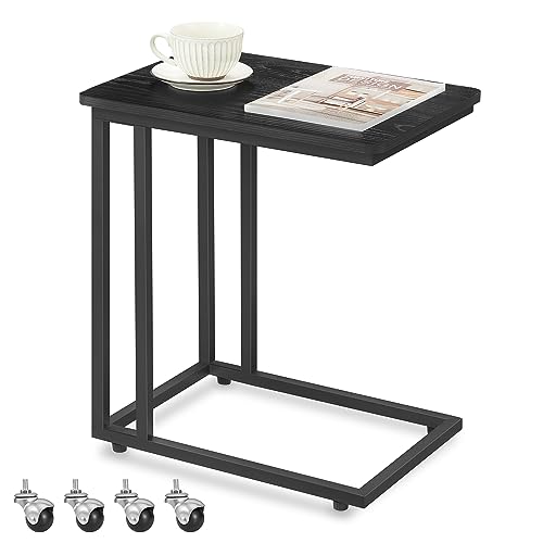 vasagle beistelltisch c-form mit rollen, mobiler kaffee-sofatisch, 35x50x60 cm, ebenholzschwarz