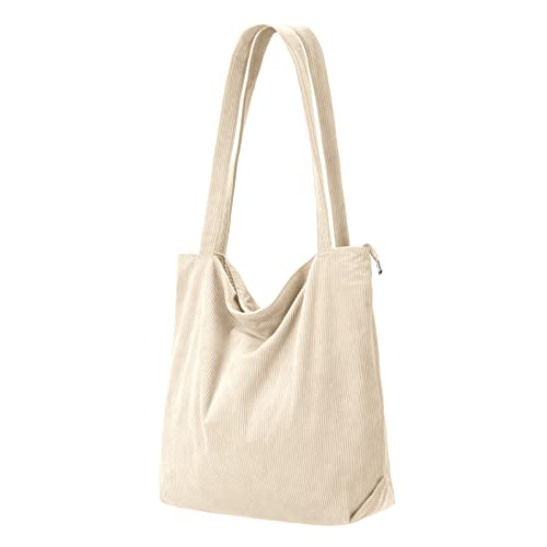 Produktbild: benpen cord uni shopper tasche damen beige schultasche umhängetasche tote bag mit reißverschluss