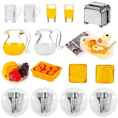 cobee puppenhaus frühstücksszenen set, 44-teilig, miniküchenzubehör 1:12