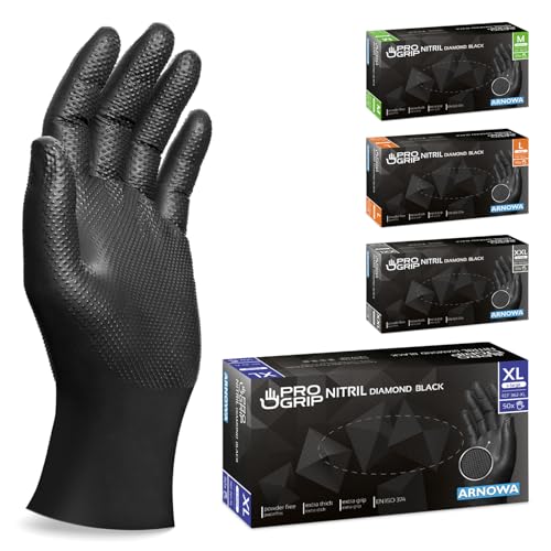 progrip nitrilhandschuhe einweg schwarz diamant grip gr. xl, 50 stk/box, extra stark