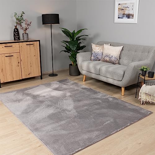 paco home teppich grau kurzflor waschbar rutschfest flauschig wohnzimmer schlafzimmer 60x100 cm