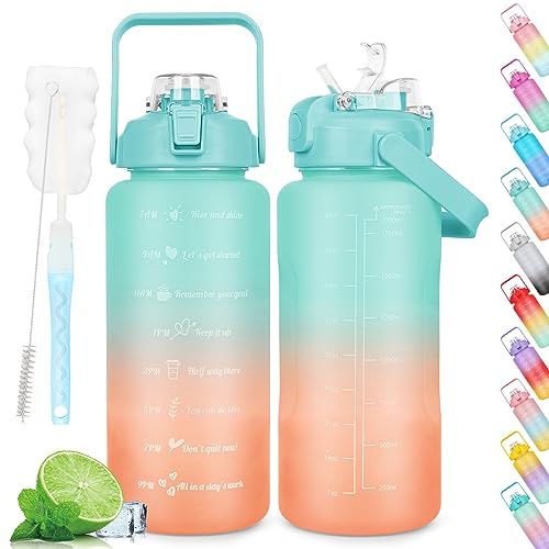 Produktbild: aohan trinkflasche 2 liter mit zeitmarkierung, wiederverwendbar, grün-orange