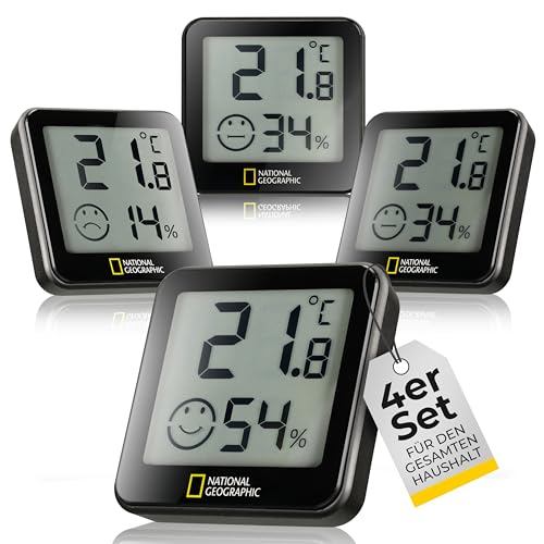National Geographic 4er Hygrometer Thermometer Set - Temperatur & Luftfeuchtigkeit