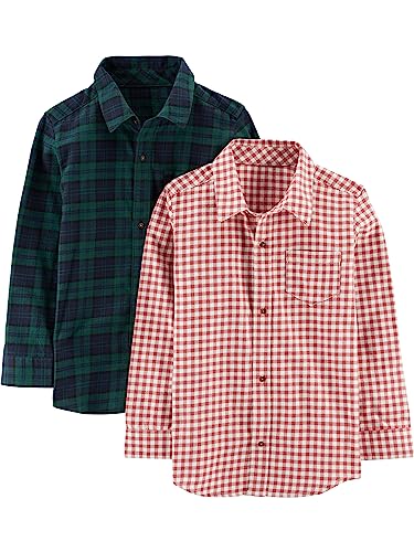 Simple Joys by Carter's Jungen Button-Down-Shirts, 2er-Pack, langarm, Grün Karo/Rot Vichy Karo, Größe 6