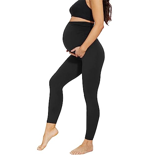 AMIYOYO Damen Umstandsleggings High Waist Blickdicht Stretch Freizeithose Schwangerschaft
