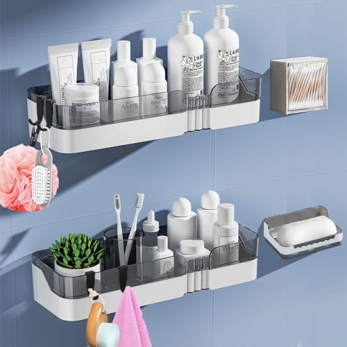 depaotlux badezimmer regal ohne bohren, kleber duschregal 2 stück grau