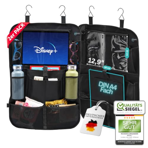 auto organizer 2er set 2te generation schwarz für kinder, spielzeug und tablet bis 12,9 zoll