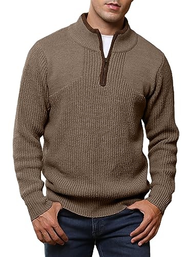 Produktbild: Herren Winterpullover Strickpullover Half Zip Rollkragen Braun XL