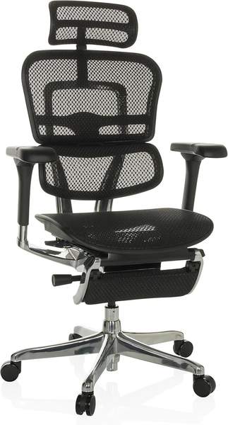 Chefsessel ergonomisch mit Fußstütze, Netz Schwarz - hjh OFFICE