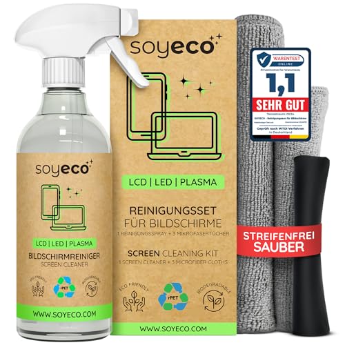 screen cleaning spray 500 ml mit 3 mikrofasertüchern für smartphone laptop tablet tv