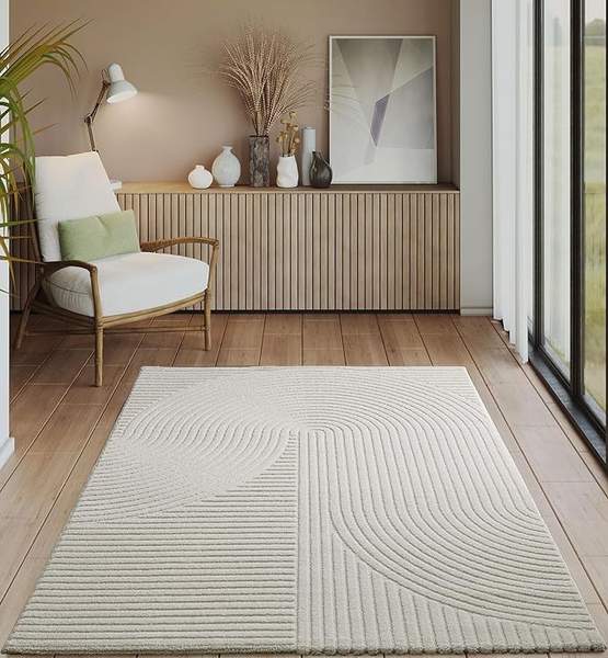 kurzflor teppich creme panglao design 80 x 150 cm hoch-tief-effekt 3d effekt weich