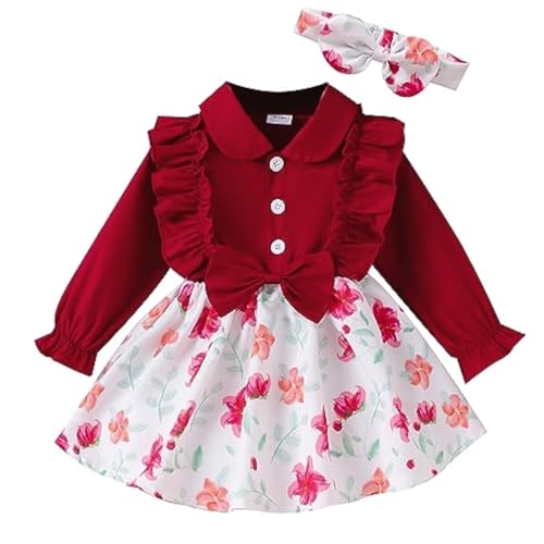 borlai mädchen kleid rüschenshirt bowknot floral mit stirnband 2-teilig 6 monate - 3 jahre