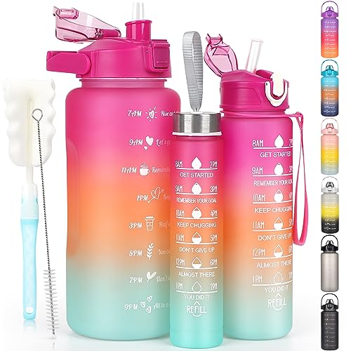 codiCile 3 Stück wasserflasche 2l 700ml 300ml auslaufsicher mit strohhalm BPA frei