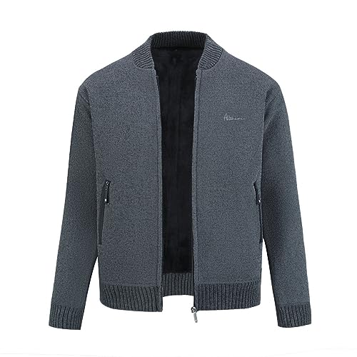 Allthemen Herren Strickjacke Stehkragen Cardigan Männer Pulli Dunkelgrau M