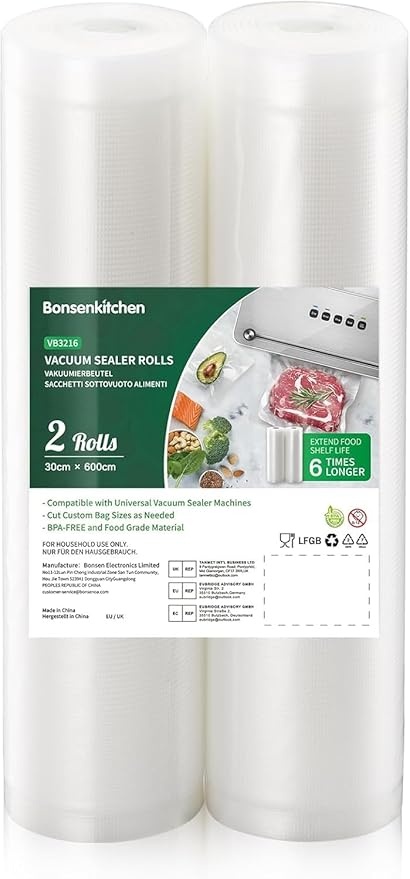 Produktbild: Vakuumierbeutel 30x600 cm - 2 Rollen BPA-frei für Vakuumierer, Kochfest, Sous Vide
