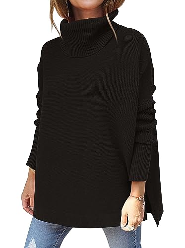 Hormtaer damen pullover winter rollkragen oversized strickpullover schwarz M