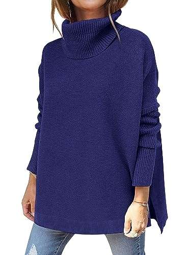 Damen Winter Rollkragenpullover Oversized Strickpullover Grobstrick Langarm