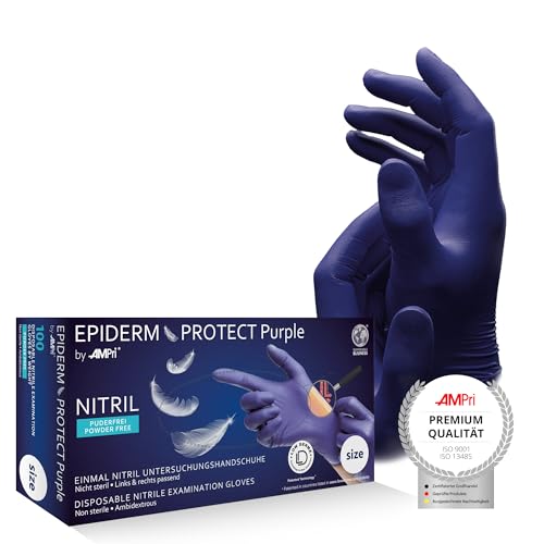 nitrilhandschuhe ampri, low derma, metallblau, 100 stück, größe xs, puderfrei