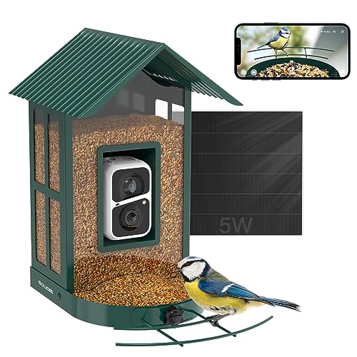 soliom vogelhaus mit kamera, vogelfutterspender mit wifi und solarpanel