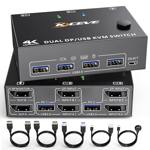 dp kvm switch 2 monitore kceve 2 computer displayport usb 3.0 4k 60hz