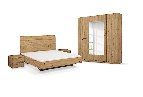 rauch möbel florenz schlafzimmer set eiche artisan bett 180x200 cm 2 nachttische schrank 181x210x54 cm