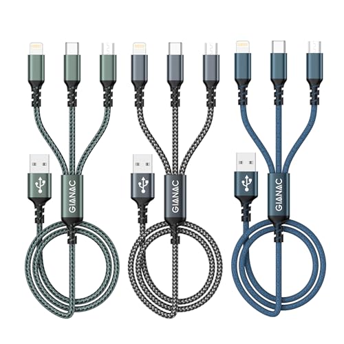 usb multikabel 3 in 1, 3er set, ladekabel für iphone, android, usb-c