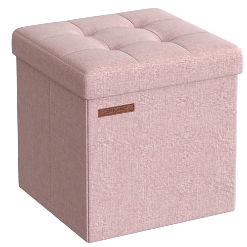 songmics sitzhocker mit stauraum, klappbare bank 30 x 30 cm, pastellrosa