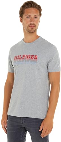 tommy hilfiger t-shirt kurzarm herren grau light grey heather, größe S