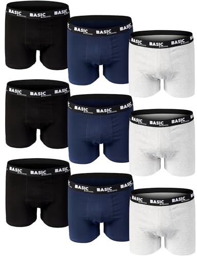 unterhosen männer 9 paar baumwolle boxershorts basic treasure schwarz grau navy L