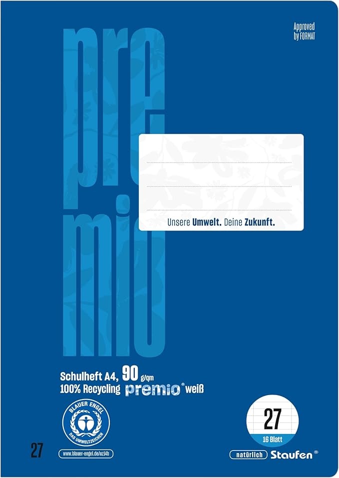 staufen premio schulheft 4 hefte 16 blatt din a4 lineatur 27 90 g/m runde ecken