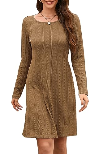 Strickkleid damen langarm elegant herbst winterkleid STYLEWORD tunika umstandskleid braun klein